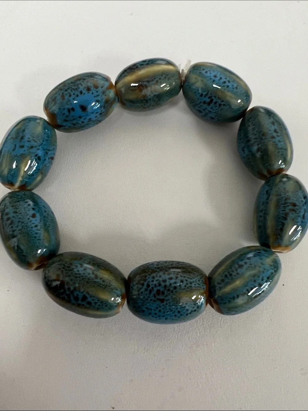 Blue-Green Ceramic Bead Stretch Bracelet